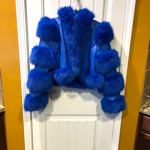 LOVERBOY FAUX FUR MOTO JACKET IN BLUE - Picture 4 of 4